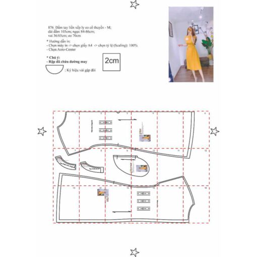 Rập giấy A0 mã 876 - đầm cổ thuyền xếp eo - Hình ảnh 4