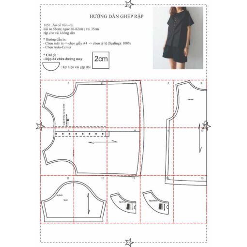 Rập giấy A0 mã 1651 - áo cổ tròn - Hình ảnh 3