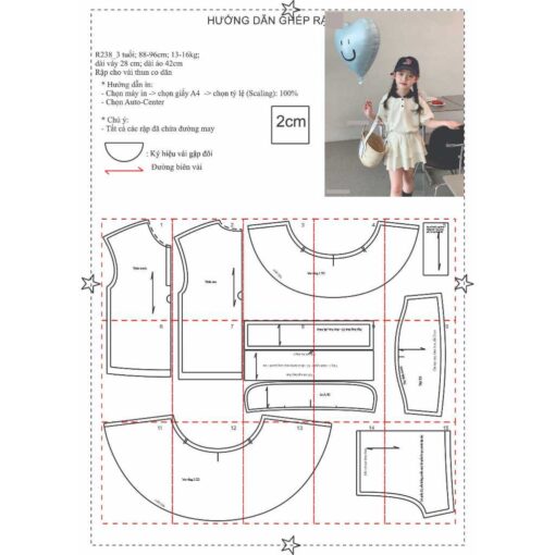 Rập giấy A0 mã R238 - set váy áo bé - Hình ảnh 3