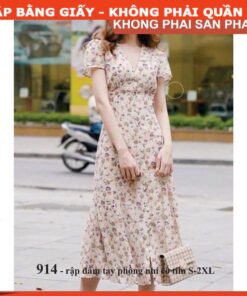 Rập giấy A0 mã 914 - đầm cổ tim tay phồng