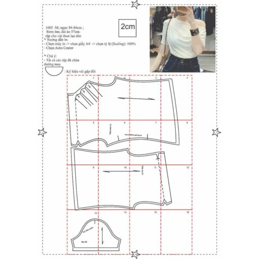 Rập giấy A0 mã 1605 - áo thun trễ vai - Hình ảnh 2