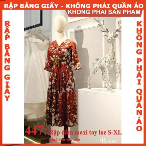 Rập giấy A0 mã 447 - đầm thắt nơ tay loe