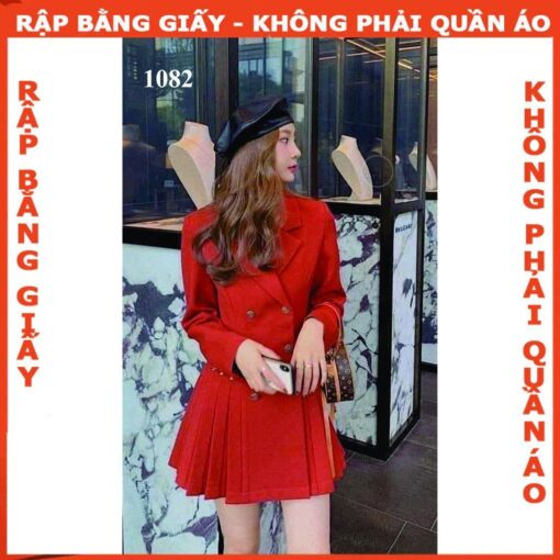 Rập giấy A0 mã 1082  -đầm cổ ve tay dài, váy dập ly