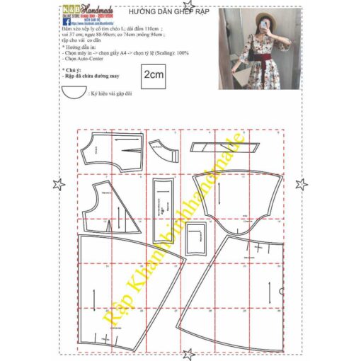 Rập giấy A0 đầm cổ tim tay loe 1331 - Hình ảnh 2