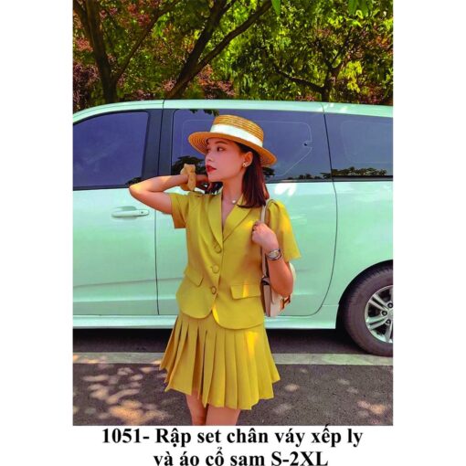 Rập giấy A0 mã 1051 - set chân váy xếp ly và áo cổ sam - Hình ảnh 3