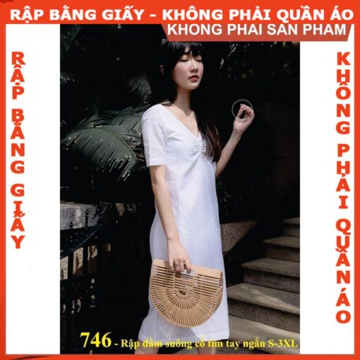 Rập mã 746 - đầm suông cổ V