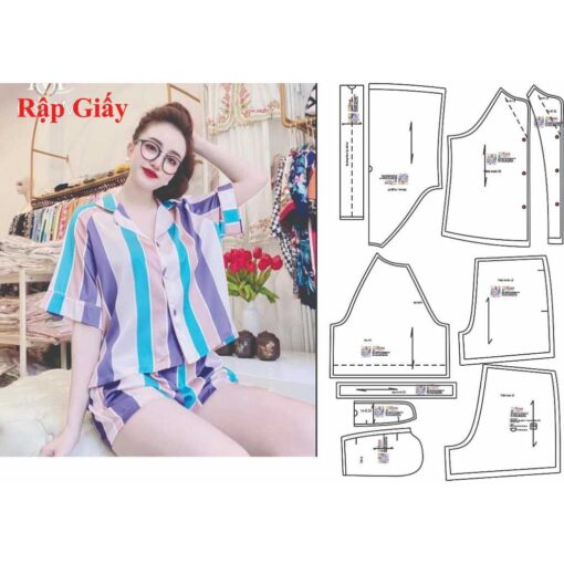 Rập giấy A0 mã 1172 - bộ piyama tay ragland