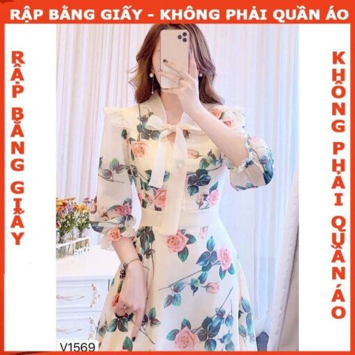 Rập giấy A0 mã 1202 - đầm tay phồng thắt nơ