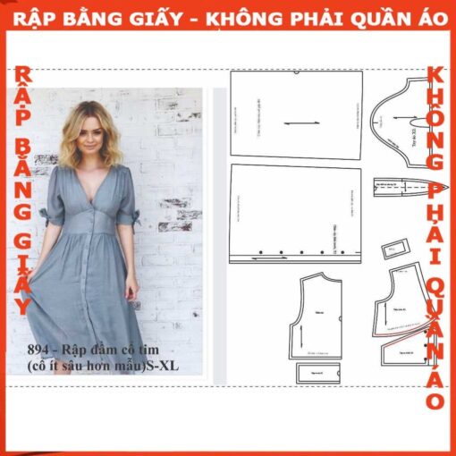 Rập giấy A0 mã 894 - đầm nữ cổ tim