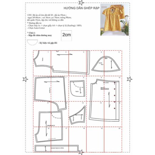 Rập giấy A0 mã 1392 - bộ đùi cổ tim - Hình ảnh 6