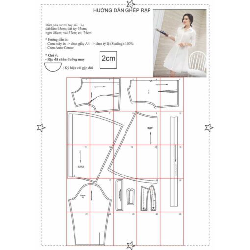 Rập giấy A0 mã 515 - đầm sơ mi - Hình ảnh 2