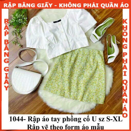 Rập giấy mã 1044- áo tay phồng cổ U - Hình ảnh 2