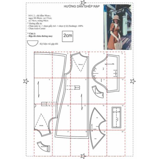 Rập giấy A0 mã 1614 - đầm xếp ly eo - Hình ảnh 2