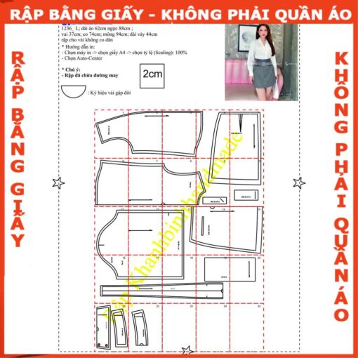 Rập set váy A áo tay dài mã 1236 - Hình ảnh 2
