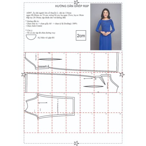 Rập giấy A0 áo dài cổ thuyền AD07 - Hình ảnh 2