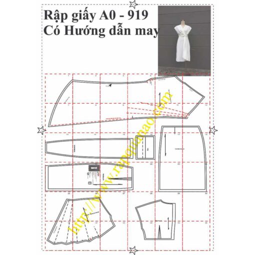 Rập giấy A0 mã 919 - đầm xếp eo