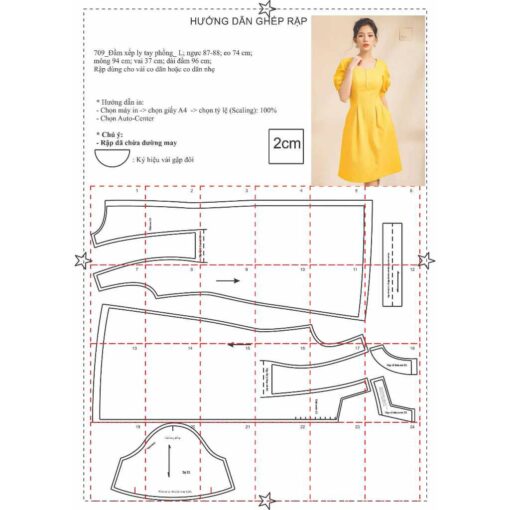 Rập giấy A0 mã 709 - đầm xếp ly - Hình ảnh 6