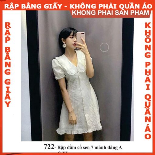 Rập  giấy A0 mã 722 - đầm cổ sen 7 mảnh