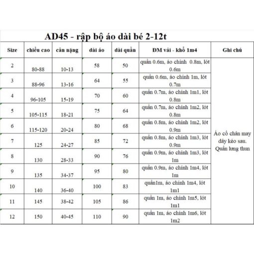 Rập giấy A0 mã AD45-áo dài voan 2 lớp nguyên bộ cho bé - Hình ảnh 5