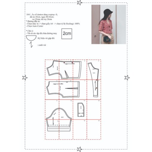 Rập giấy A0 mã 1041  - áo danton croptop - Hình ảnh 4