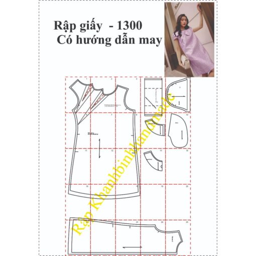 Rập giấy A0 đầm suông mã 1300 - Hình ảnh 2