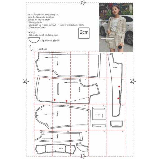 Rập giấy A0 áo vest 1 lớp dáng suông mã 1074 - Hình ảnh 4
