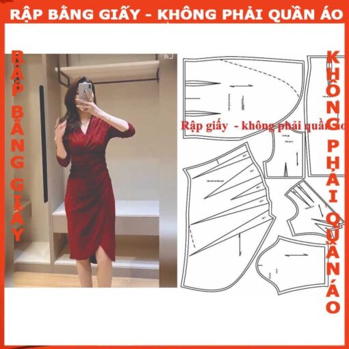 Rập giấy A0 đầm đỏ cổ tim mã 1484