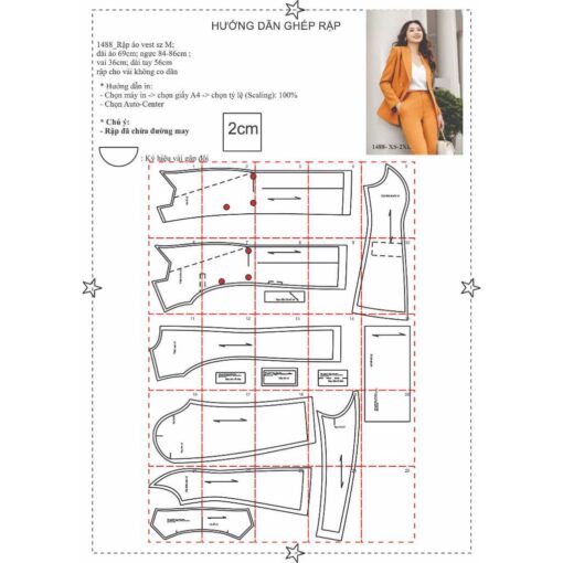 Rập  giấy A0 ÁO VEST nữ  mã 1488 - Hình ảnh 2