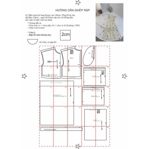 Rập giấy A0 mã 63 - đầm nhún eo - Hình ảnh 6