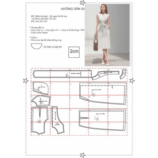 Rập giấy A0 mã 895 - đầm sát nách - Hình ảnh 2