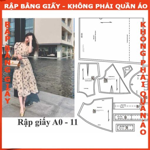 Rập giấy A0 đầm cổ tim chéo mã 11