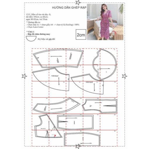 Rập  giấy A0 mã 1215 - đầm tay loe - Hình ảnh 2