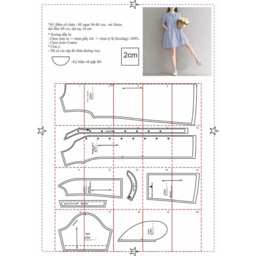 Rập giấy A0 mã 703 - đầm suông cổ chân - Hình ảnh 2