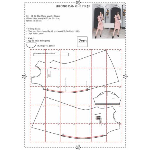 Rập giấy A0 mã 814 - đầm thun nhún eo - Hình ảnh 2