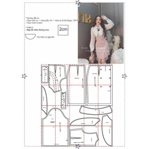 Rập giấy A0 mã 1526 -đầm cổ sen - Hình ảnh 3