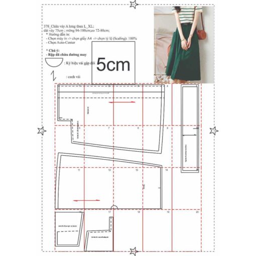 Rập giấy A0 mã 378 - chân váy lưng thun - Hình ảnh 3