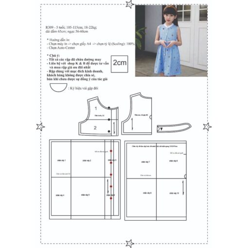 Rập giấy A0 mã R309 - đầm cổ chân cho bé - Hình ảnh 5