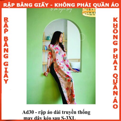 Rập giấy A0 áo dài truyền thống dây kéo sau mã AD30 - Hình ảnh 2