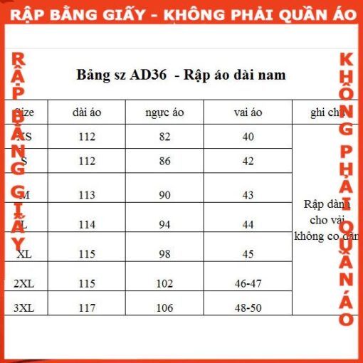 Rập giấy A0 mã Ad36 - áo dài nam - Hình ảnh 5
