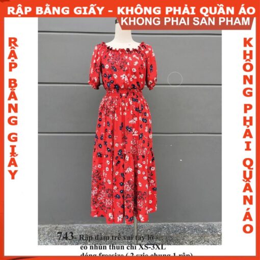 Rập giấy A0 mã 743 - đầm trễ vai tay lỡ - Hình ảnh 3