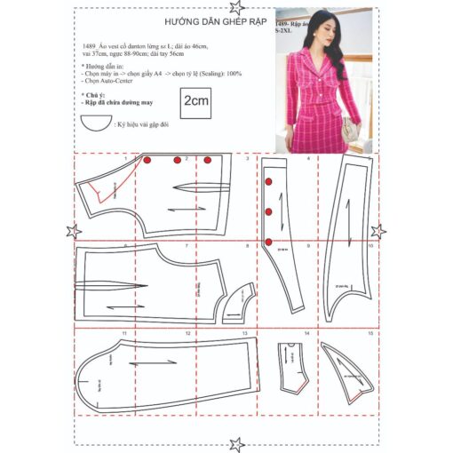 Rập giấy A0 mã 1489 - áo giả vest dáng lửng - Hình ảnh 2