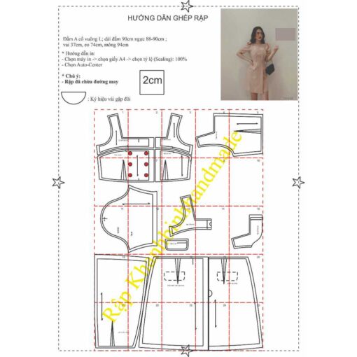 Rập giấy A0 mã 1233 - đầm dáng A - Hình ảnh 2