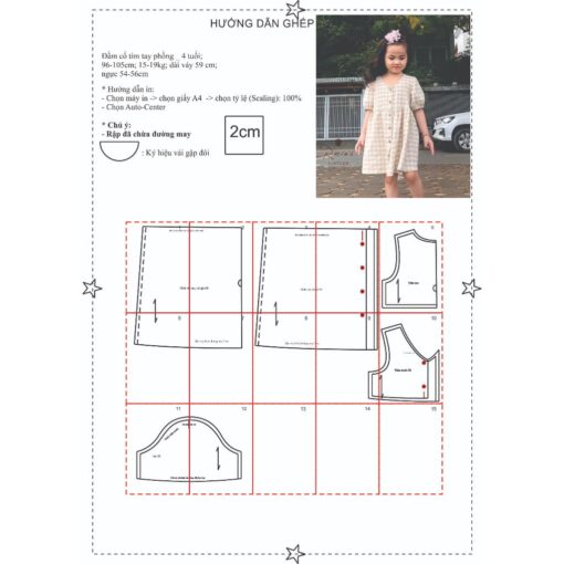 Rập mã R78- Đầm cổ tim dáng babydoll cho bé - Hình ảnh 4