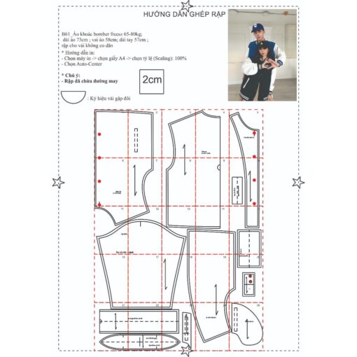 Rập giấy A0 mã B61 - áo bomber unisex -40 đến 130kg - Hình ảnh 7