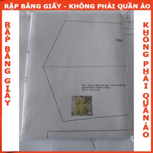Rập giấy A0 đầm cổ vuông tay phồng R462 - Hình ảnh 2