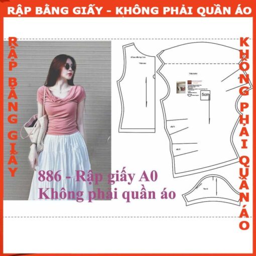 Rập giấy A0 mã 886 - áo thun cổ đổ xếp ly
