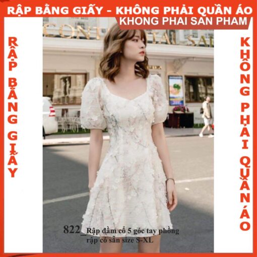 Rập giấy A0 mã 822 - đầm tay phồng dáng A