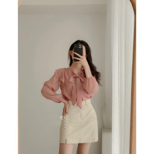 Rập giấy A0 mã 1302 - áo sơ mi cổ thắt nơ - Hình ảnh 3