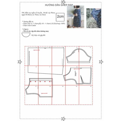 Rập giấy A0 mã 594 - đầm tay ngắn - Hình ảnh 2