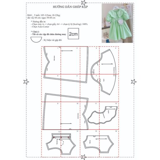 Rập giấy A0 đầm bé gái mã R441 (BẢN VẼ) - Hình ảnh 5